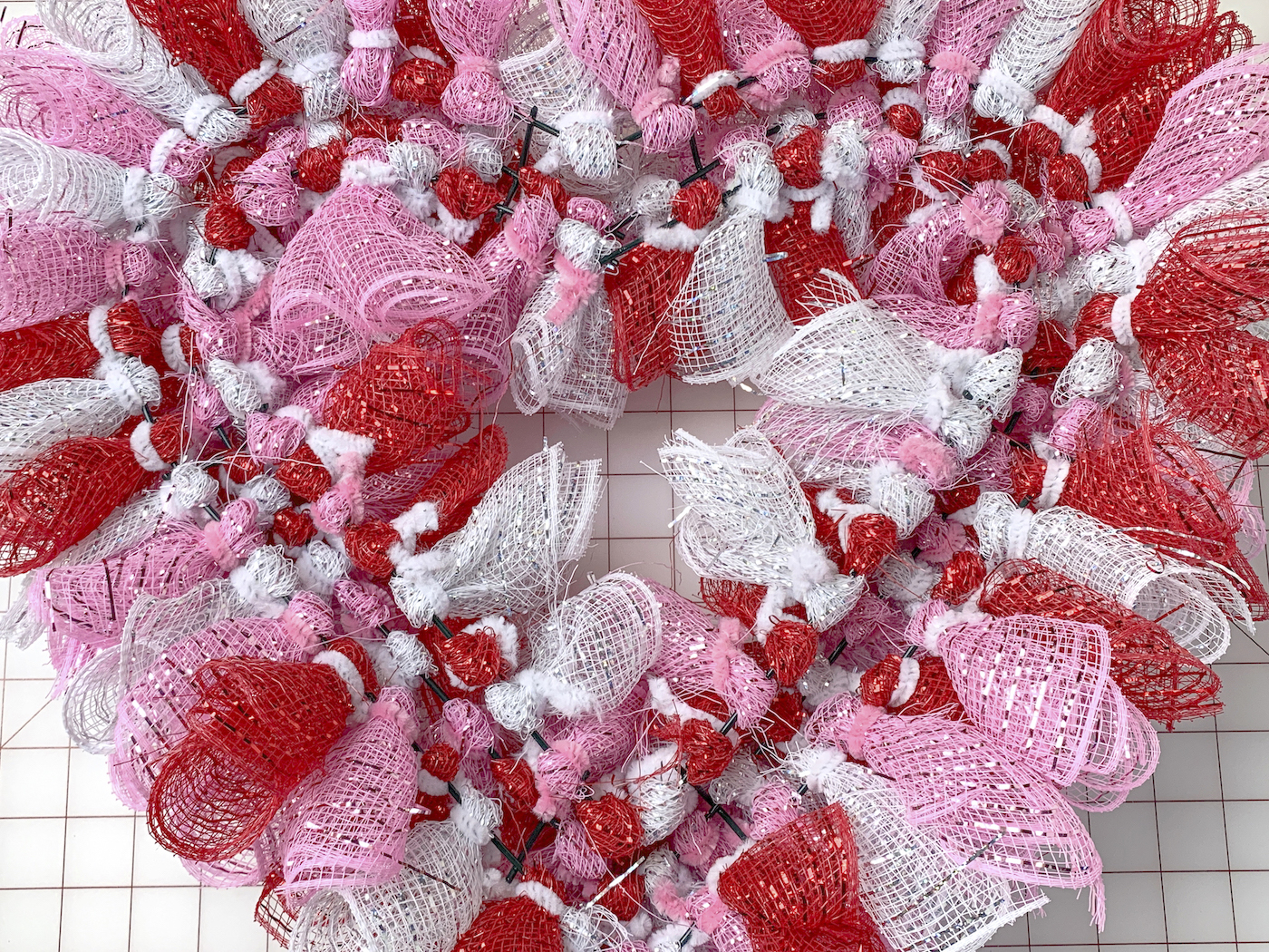 Back of a heart shaped mesh wreah