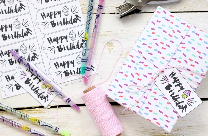 Happy Birthday Gift Tags free coloring printable